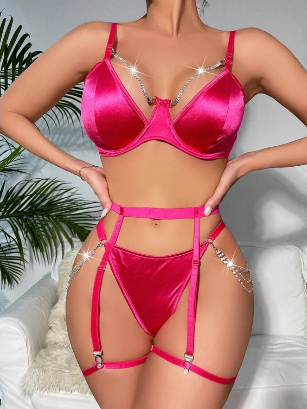 Women Sexy Lingerie Nightie Underwear G-string Babydoll Chain Bra Sleepwear Set
